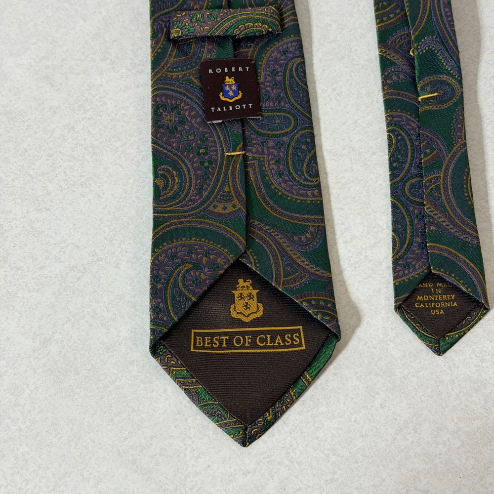 Robert Talbott Best of Class Mens Silk Tie Green Purple Paisley Hand Made USA - Picture 3 of 5